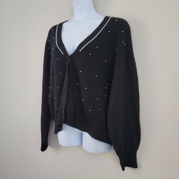 99 JANE STREET Size XXL Black Cardigan Sweater Pearl & Rhinestone Embellished - Picture 7 of 7